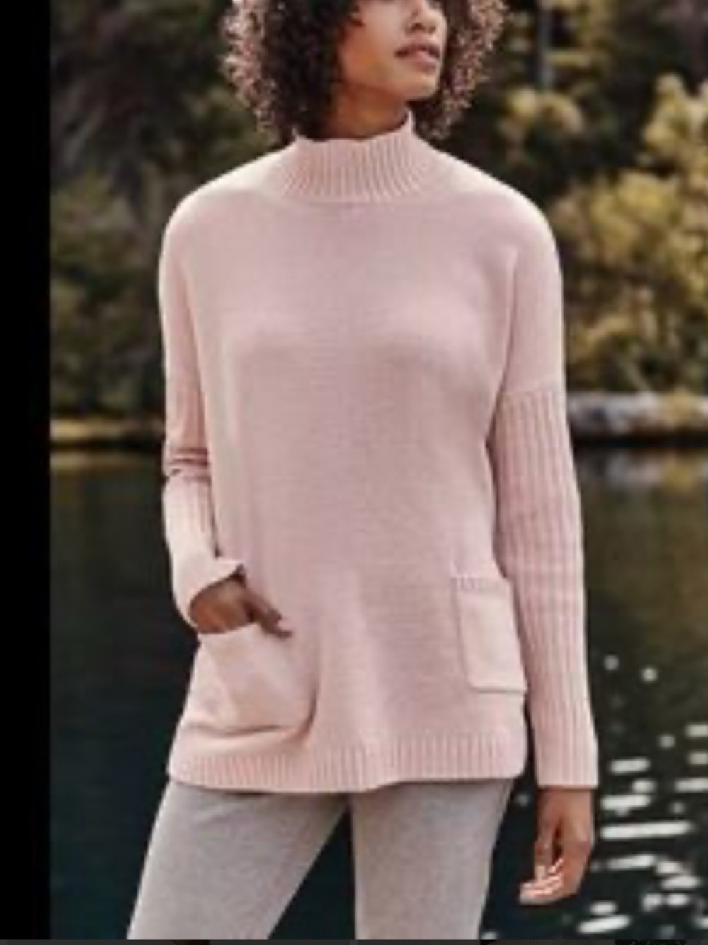 J. Jill Pink Chenille Mock- Neck Pocket Sweater medium